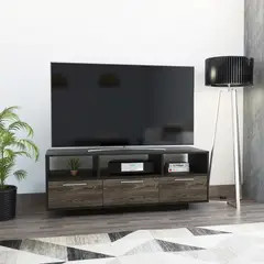 FMFURNITURE - Rack TV 58" Con 1 Cajon Y 2 Puertas Fm-035N - Negro / Cafe Oscuro