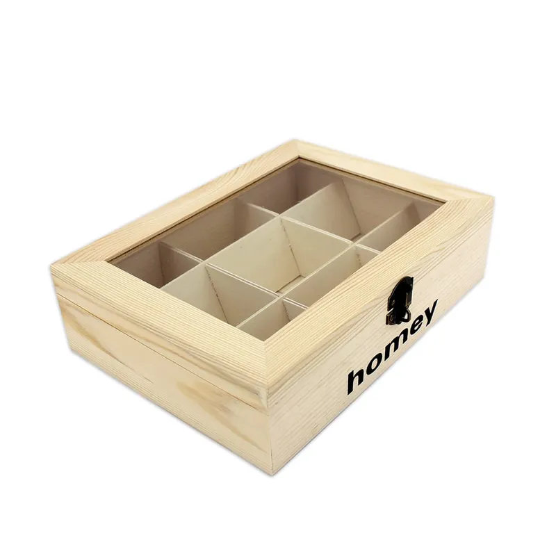 NEWTREE - Caja De Madera Con Tapa De Vidrio Para Organizar