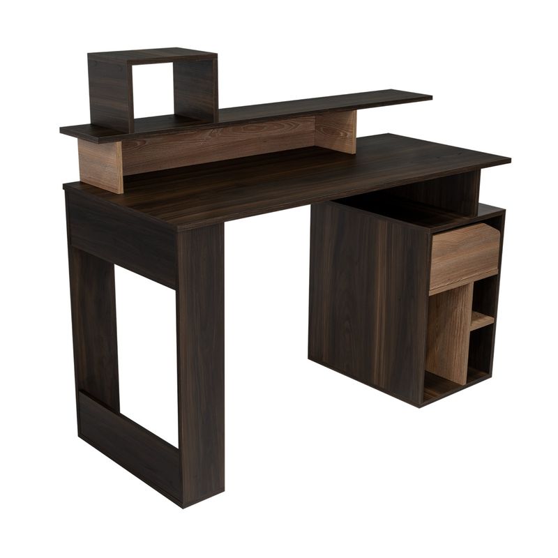 FMFURNITURE - Escritorio Café Oscuro y Café Claro 103.5x120x50 cm