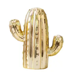 GENERICO - Alcancía Diseño de Cactus Decorativa color dorado