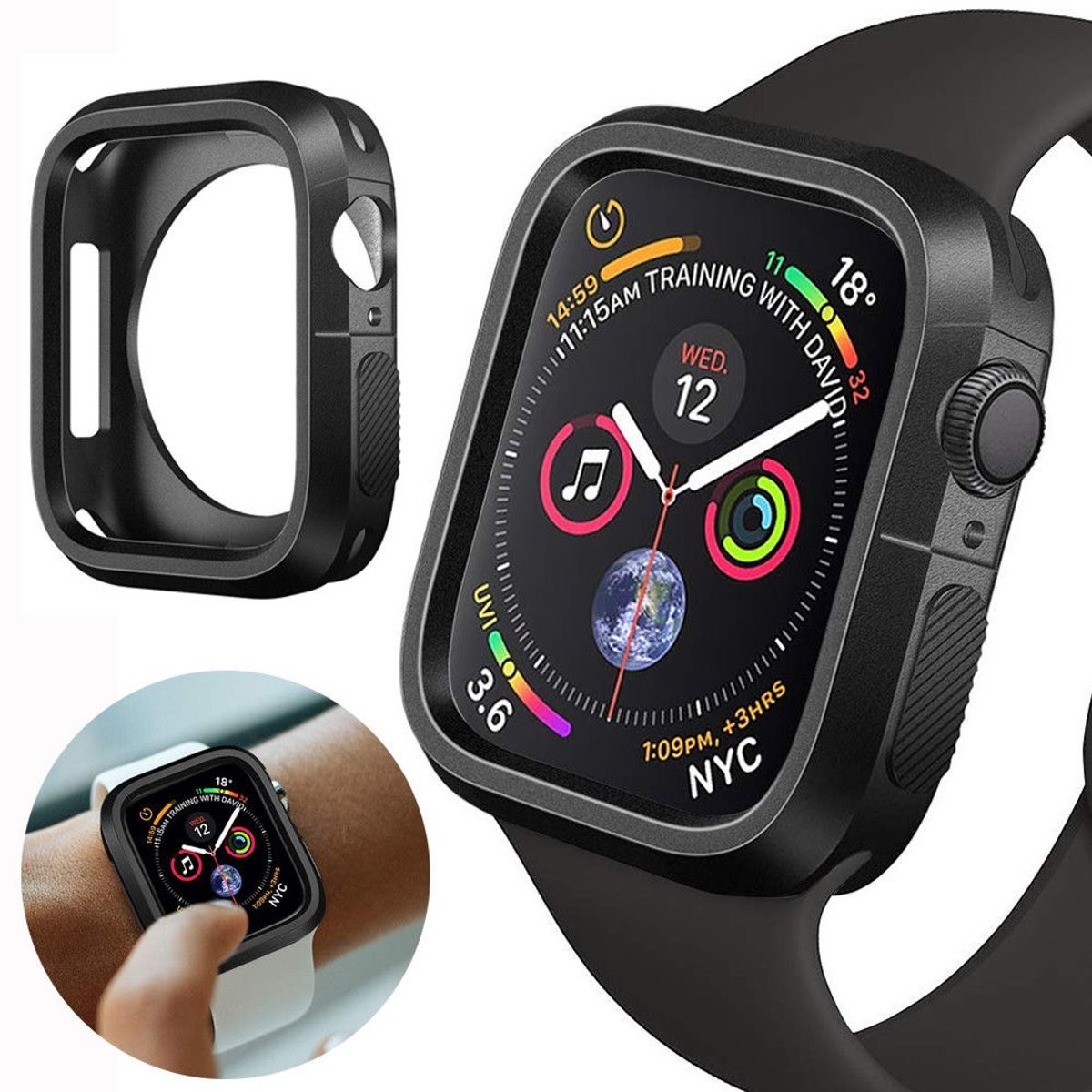 GENERICO - 2 Lamina + Protector Para Apple Watch 40mm Negro
