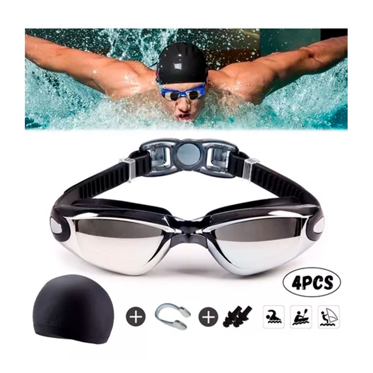 GENERICO - Set de Natación Gafas + Gorro + Tapa Oídos Y Nariz