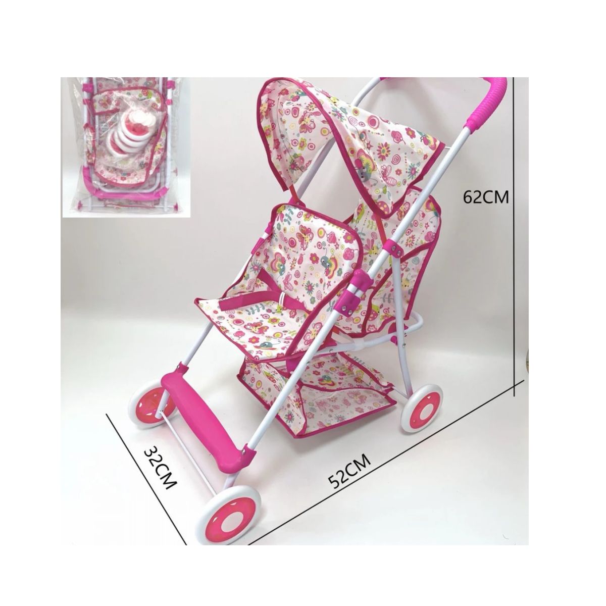 GENERICO - Coche Juguete Metálico Para Muñeca De Paseo Doble 62 Cm Alto