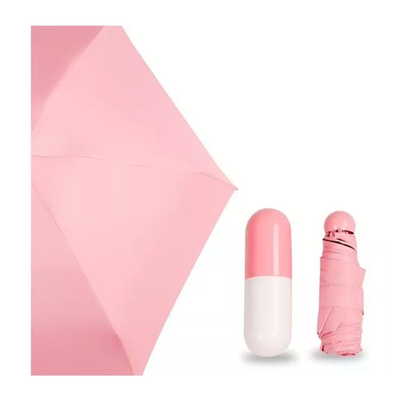 GENERICO - Mini Sombrilla De Bolsillo Capsula Rayos Uv Rosado