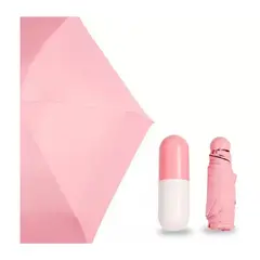 GENERICO - Mini Sombrilla De Bolsillo Capsula Rayos Uv Rosado