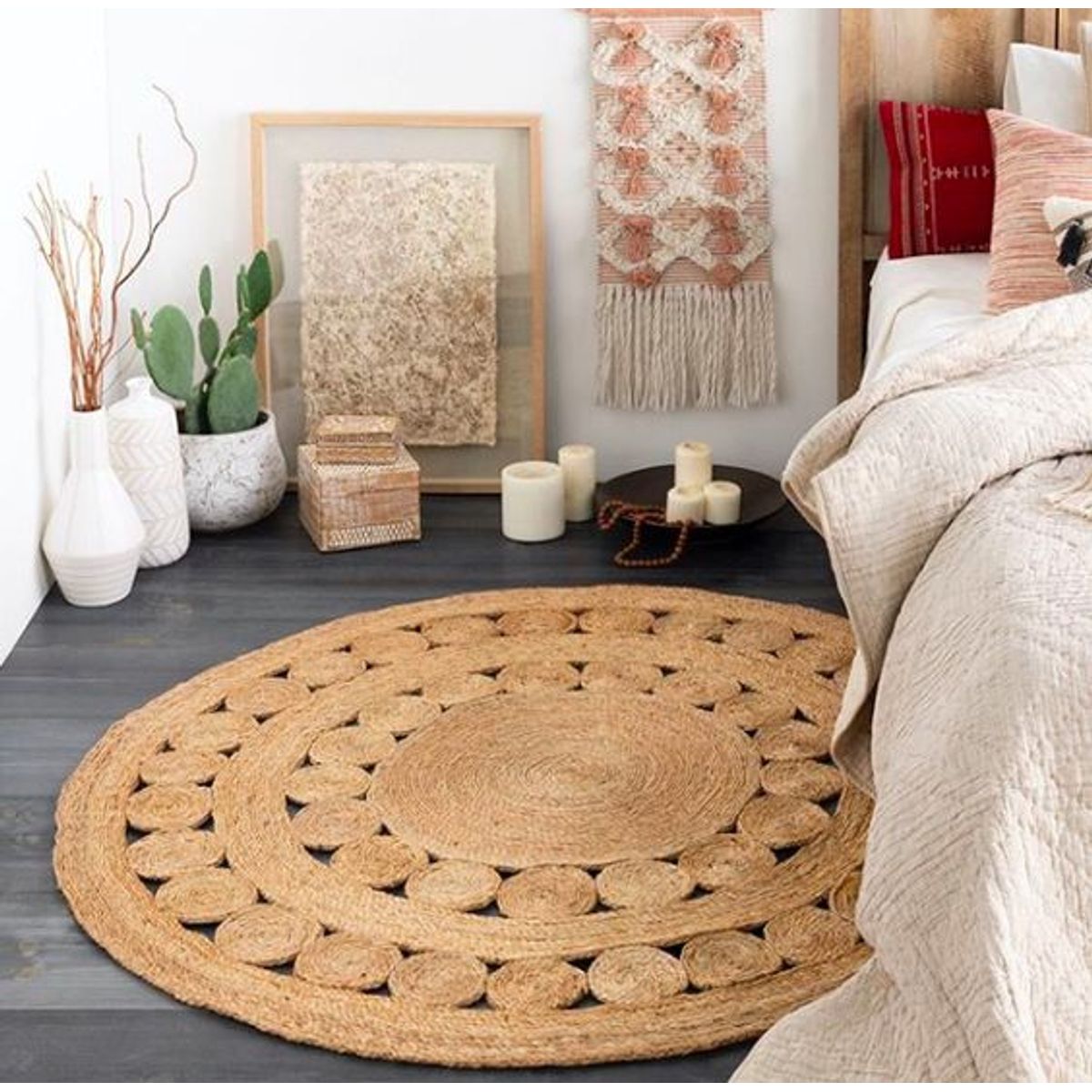 TRIBUS DEL MUNDO - Alfombra Redonda Yute 140 cm Bombay