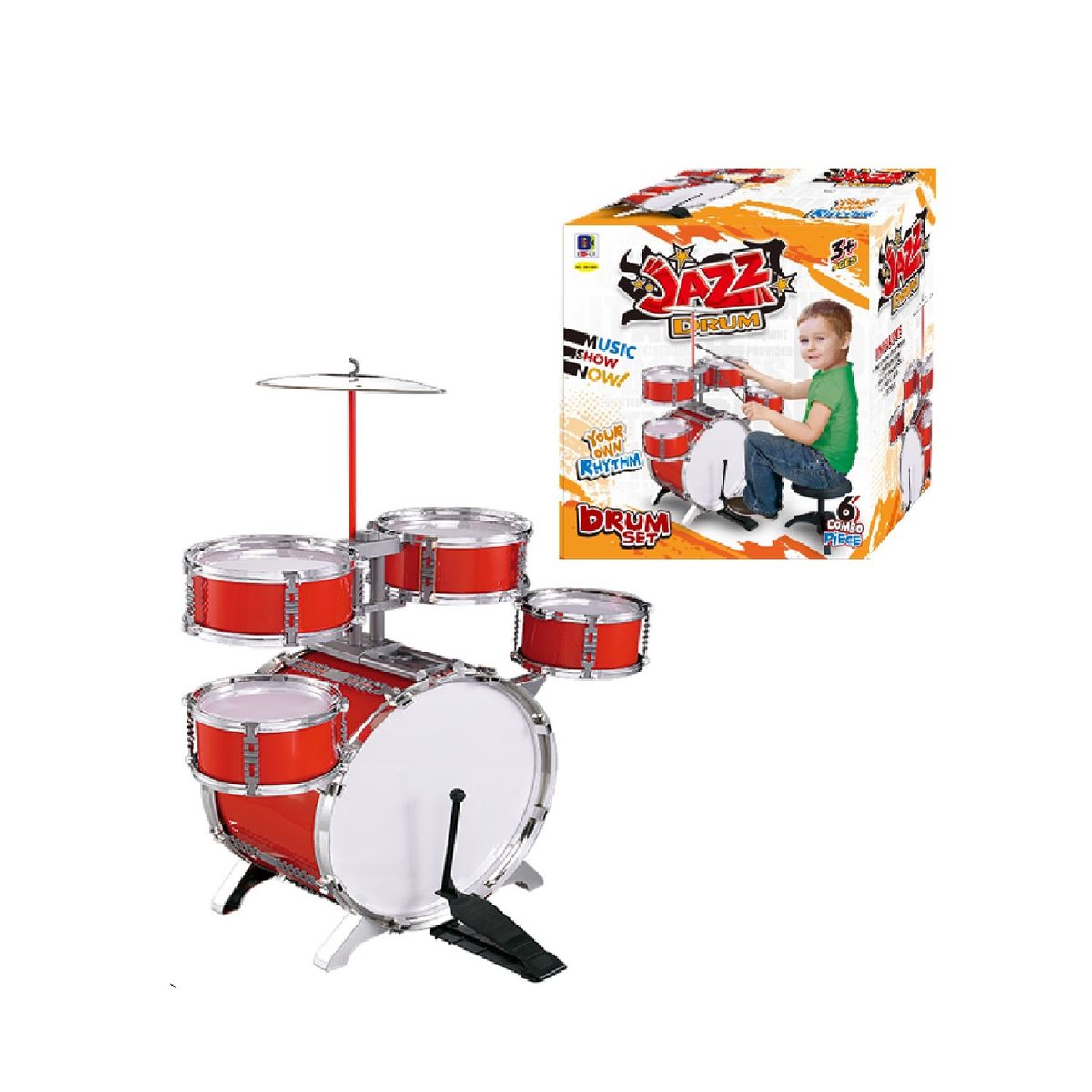 GENERICO - Batería juguete roja con tambores y platillo 82 cms