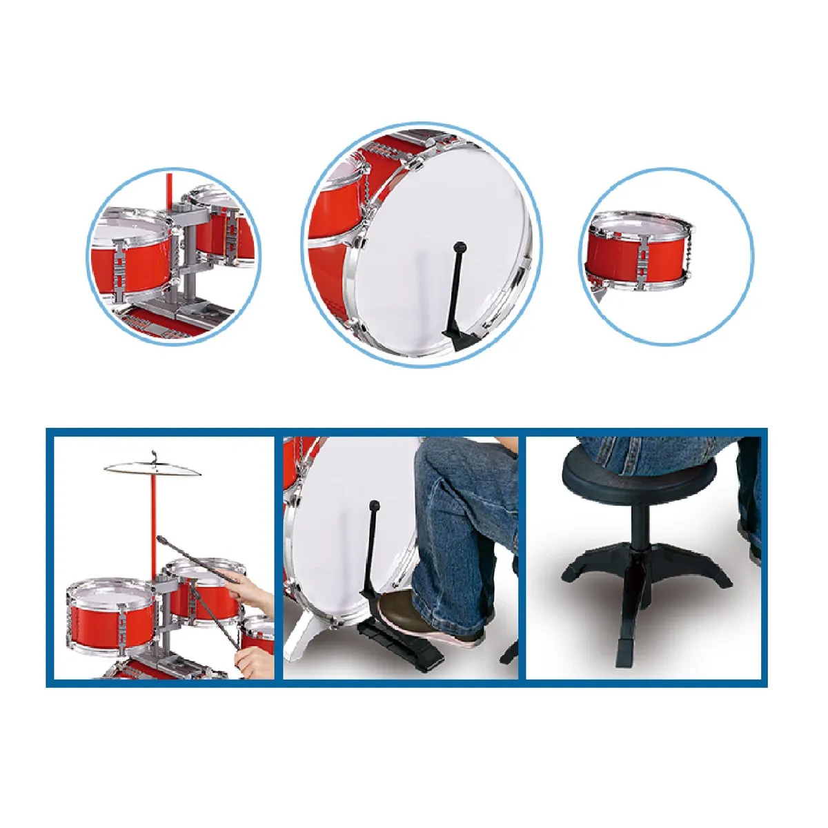 GENERICO - Batería juguete roja con tambores y platillo 82 cms