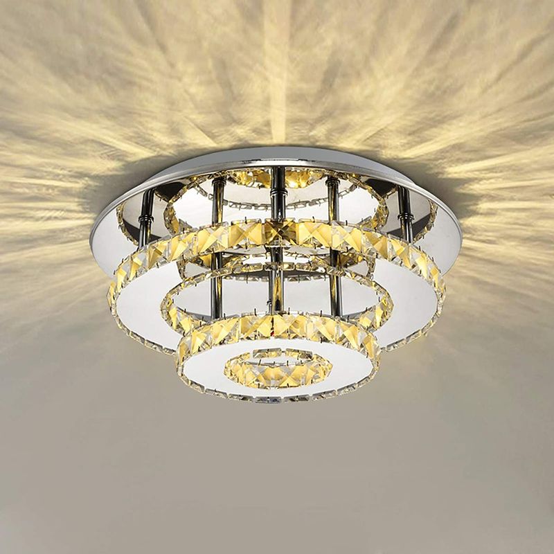 HOME NEAT - Lampara Techo de Cristal LED Redonda 36W Acero Inoxidable 3000K