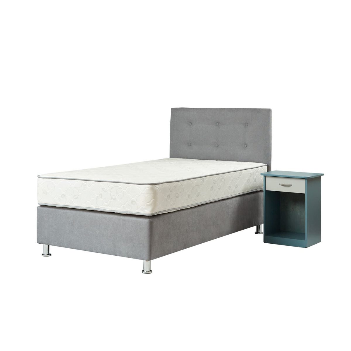 SPOMO - Box Americano Alegro T3500 Capitoné 1,5 PL Gris + Velador