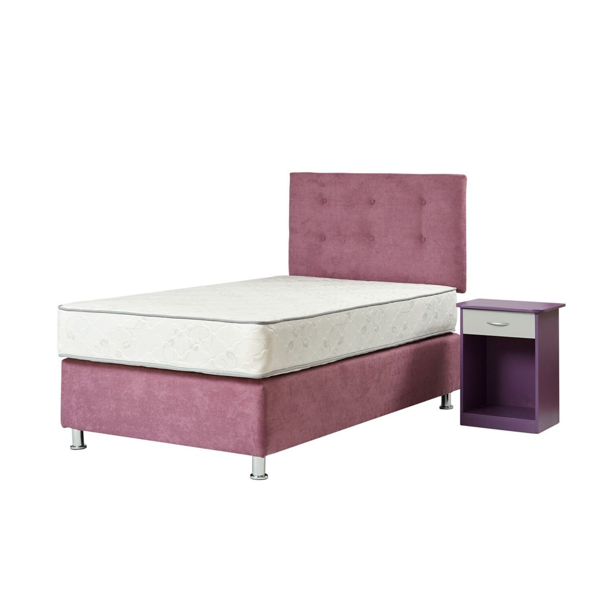 SPOMO - Box Americano Alegro T3500 Capitoné 1,5 Plazas Morada + Velador