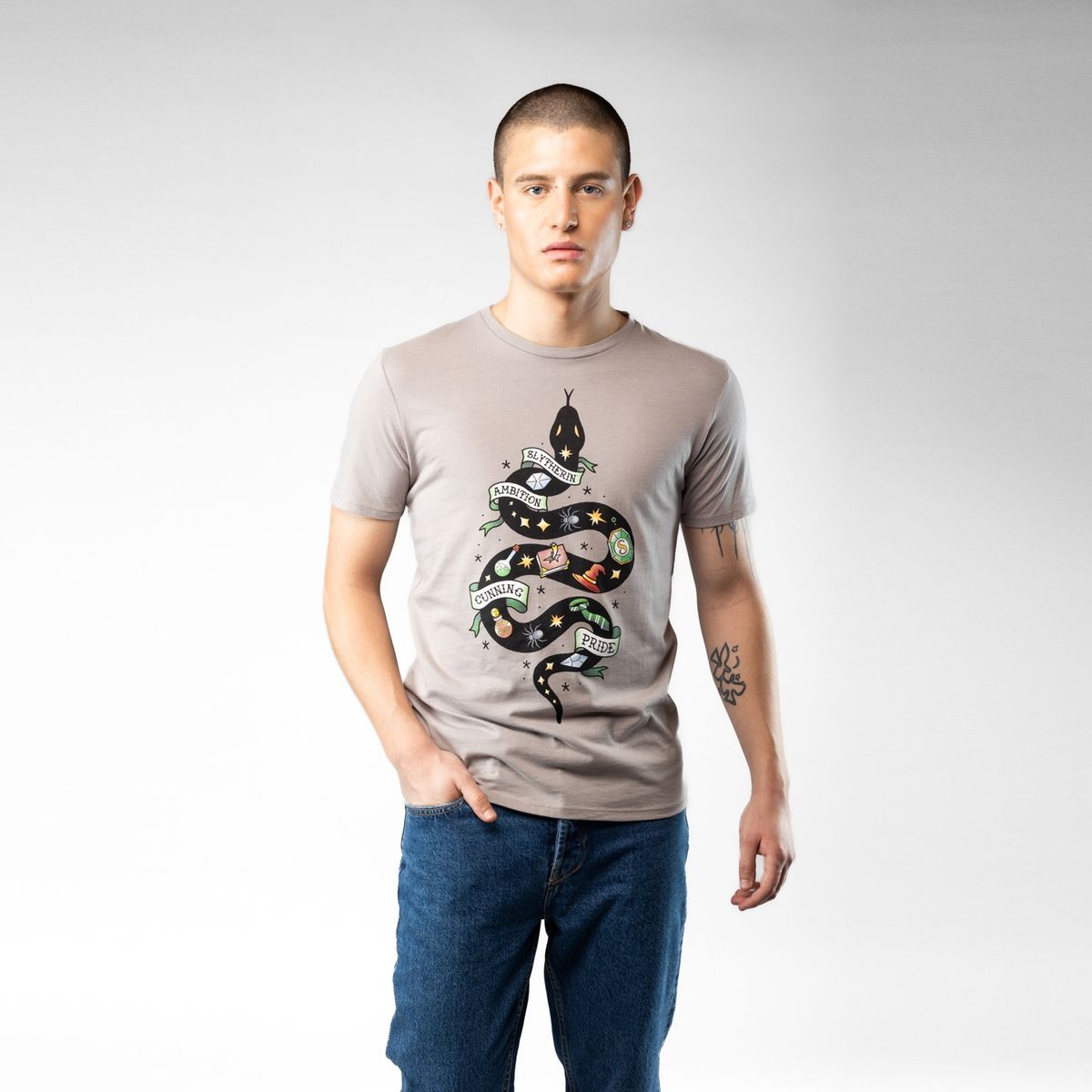 WARNER BROS - Polera Hombre YOU Harry Potter Serpiente Gris