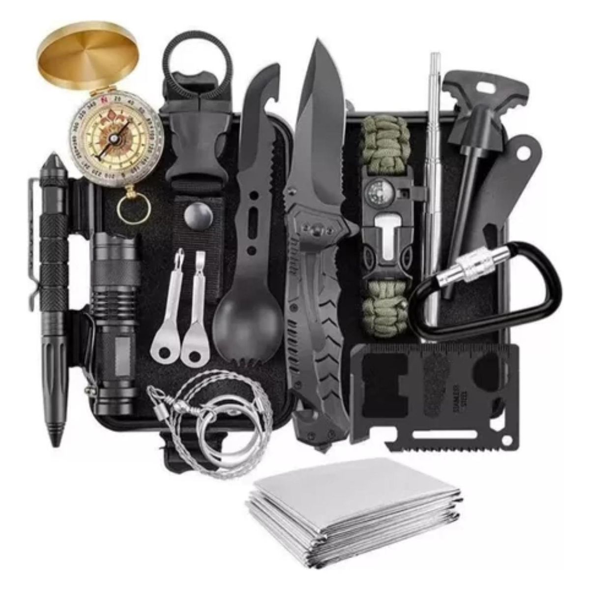 IMPORTCLICK - Kit Supervivencia Emergencia Multiherramienta 18 Piezas - Negro