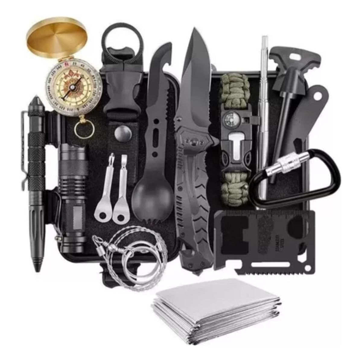 IMPORTCLICK - Kit Supervivencia Emergencia Multiherramienta 18 Piezas - Negro