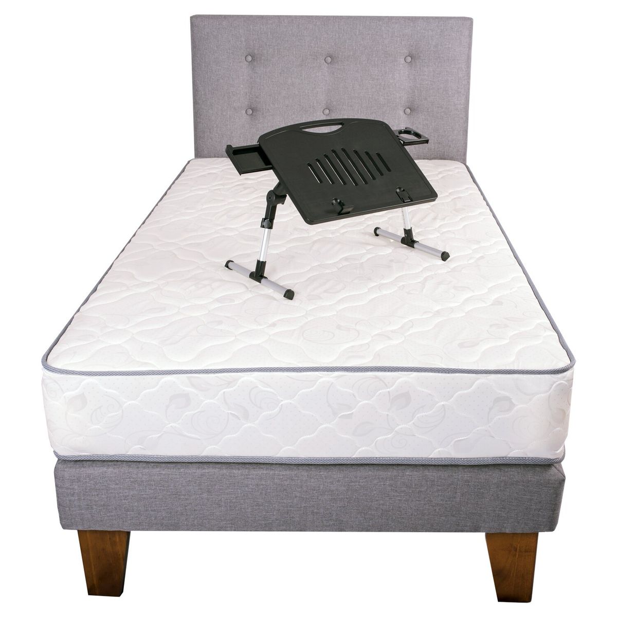 SPOMO - Eurobox FisioFlex Capitoné 1,5 PL Silver + Mesa Notebook Ne