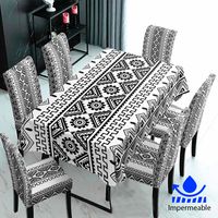 Set De Mantel Comedor Impermeable + 6 Fundas / Silla Negro