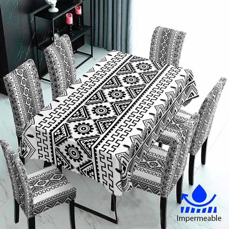 GENERICO - Set De Mantel Comedor Impermeable + 6 Fundas / Silla Negro