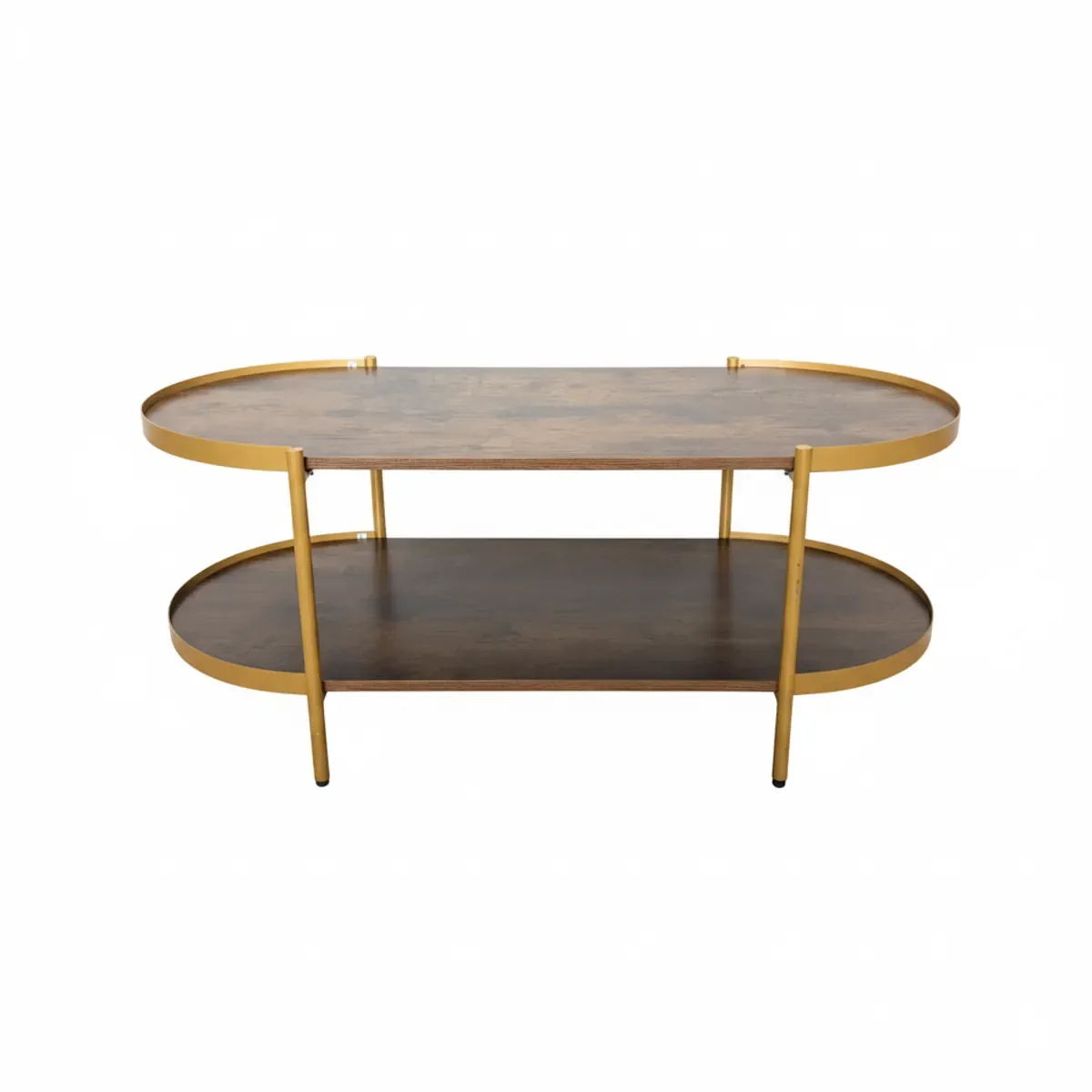 AGUILA - Mesa de Centro Opal Ovalada y Rústica con Estructura Metal y Doble Nivel - Café Oscuro