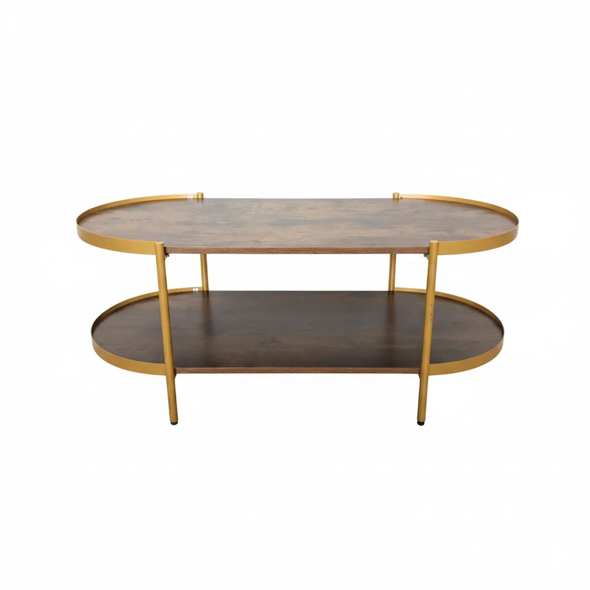 AGUILA - Mesa de Centro Opal Ovalada y Rústica con Estructura Metal y Doble Nivel - Café Oscuro