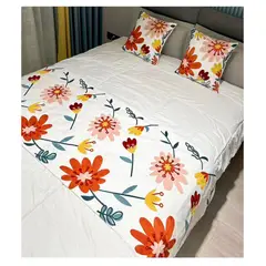 COMPRAPO - Set Piecera 210X70 + 2 Fundas Bordadas Flores Alegretto King. 2 Plazas
