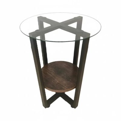 Imagen 2 del producto Mesa Lateral Charm Circular de Vidrio y Melamina de Doble Nivel - Café Oscuro