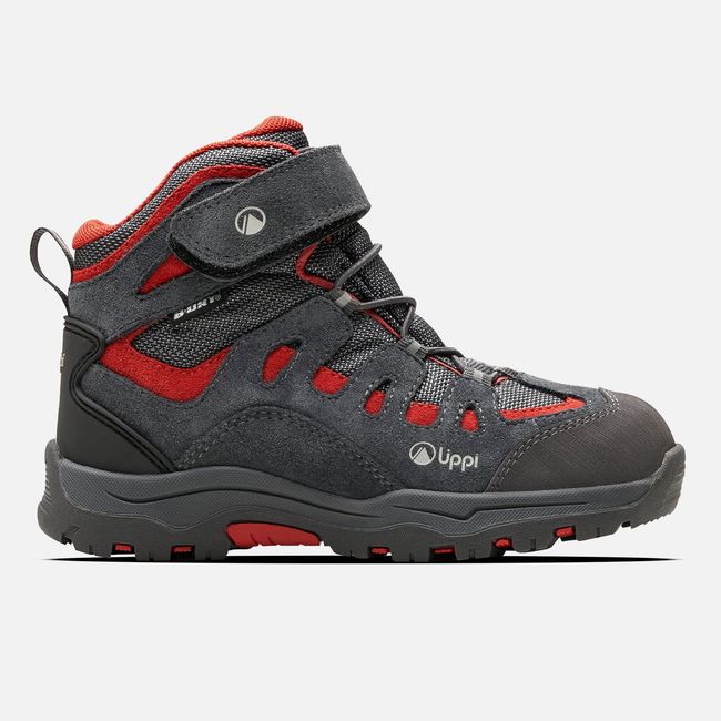 LIPPI - Botín Niño  Puelo CS HI Velcro Gris Medio Rojo Oscuro Lippi