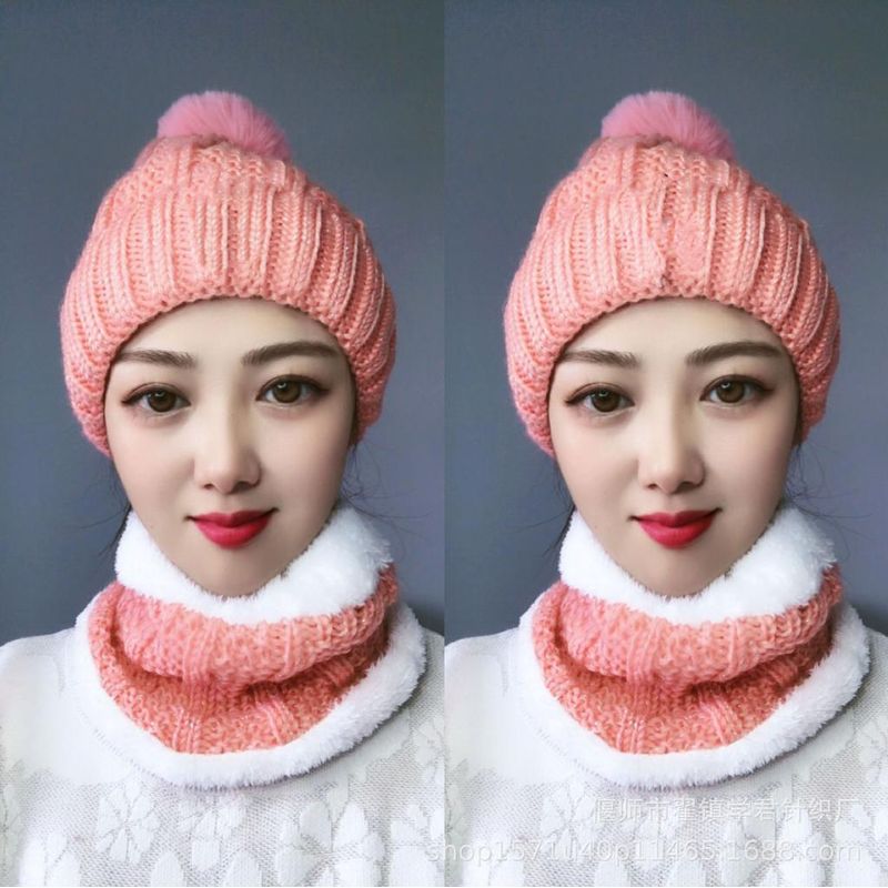 GENERICO - Gorro Con Pon Pon Con Interior De Chiporro  Cuello Invierno Rosado
