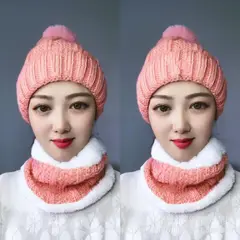 GENERICO - Gorro Con Pon Pon Con Interior De Chiporro Cuello Invierno Rosado