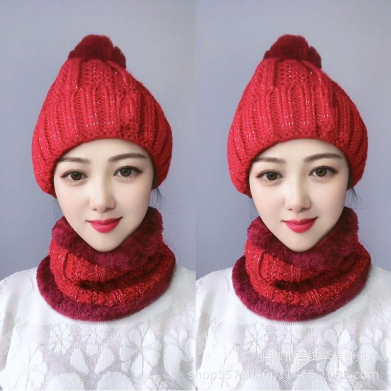 GENERICO - Gorro Con Pon Pon Con Interior De Chiporro  Cuello Invierno Rojo
