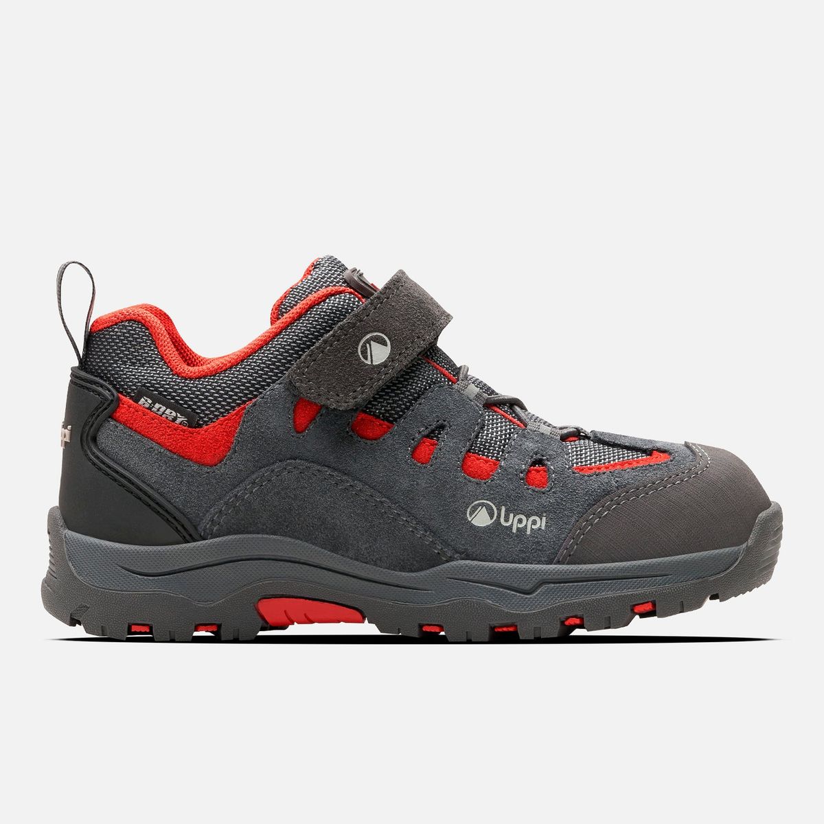 LIPPI - Zapato Niño  Puelo CS Low Velcro Gris Medio Rojo Oscuro Lippi