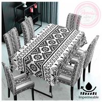 Set De Mantel Comedor Impermeable + 6 Fundas / Silla Negro
