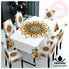 GENERICO - Set De Mantel Comedor Impermeable + 6 Fundas / Silla Mandala