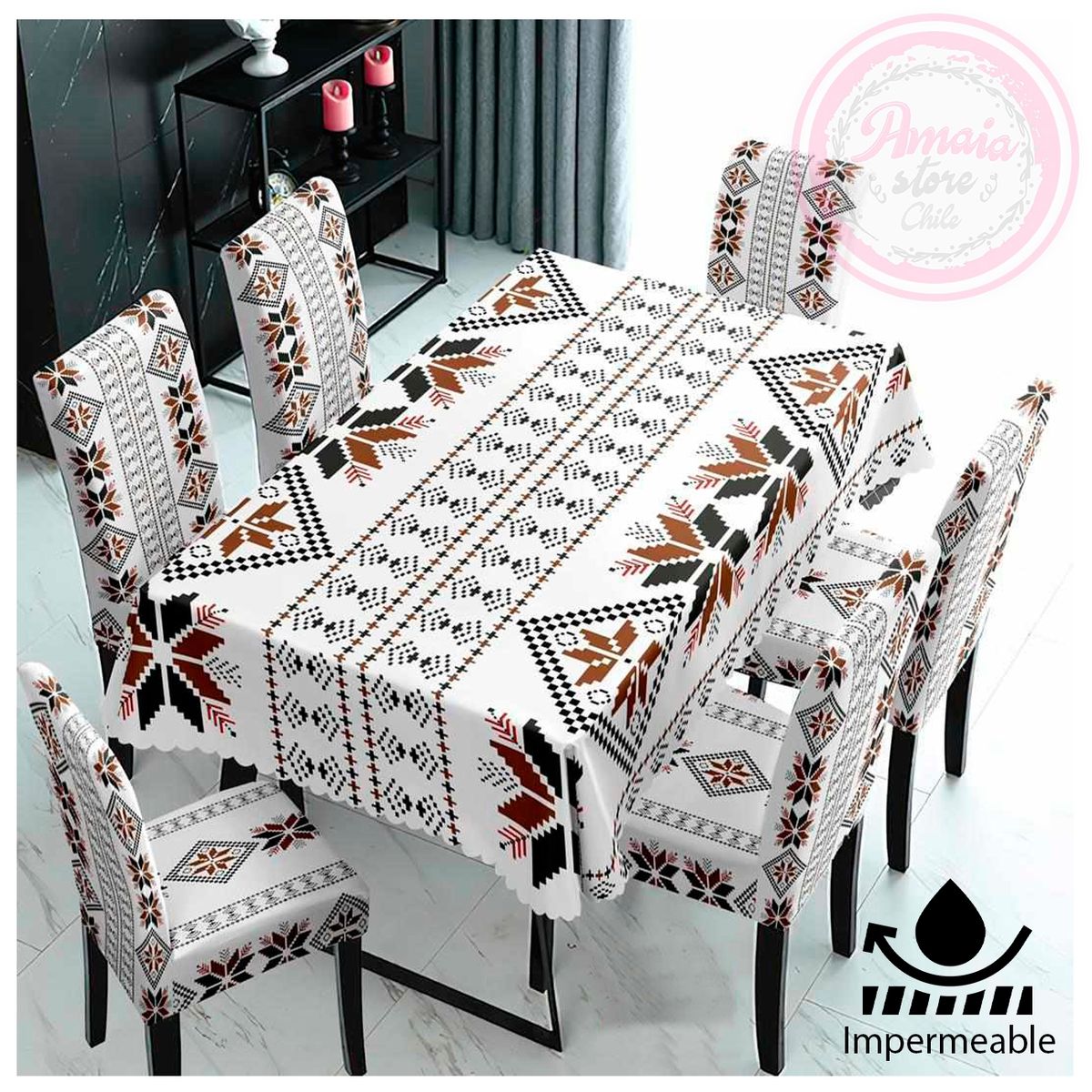 GENERICO - Set De Mantel Comedor Impermeable + 6 Fundas / Silla Stars