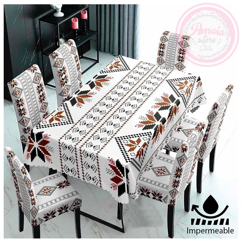 GENERICO - Set De Mantel Comedor Impermeable + 6 Fundas / Silla Stars