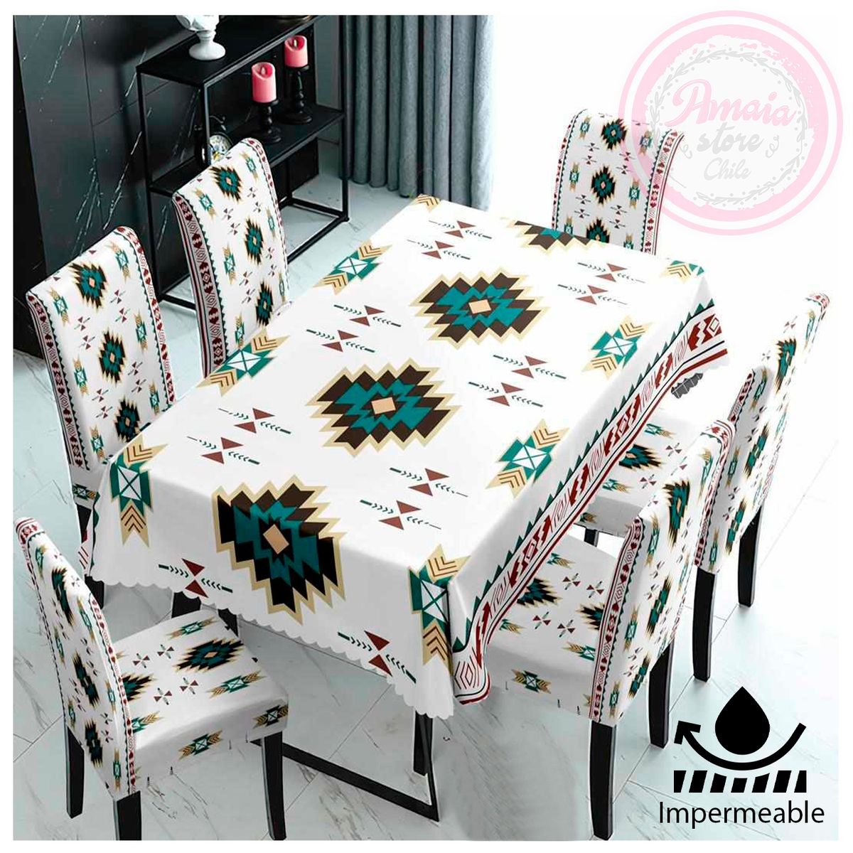 GENERICO - Set De Mantel Comedor Impermeable + 6 Fundas / Silla Moderno
