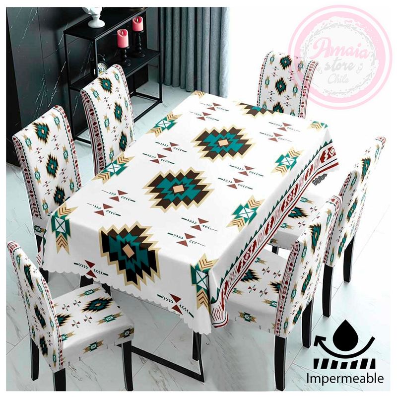 GENERICO - Set De Mantel Comedor Impermeable + 6 Fundas / Silla Moderno