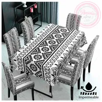 Set De Mantel Comedor Impermeable + 6 Fundas / Silla Negro