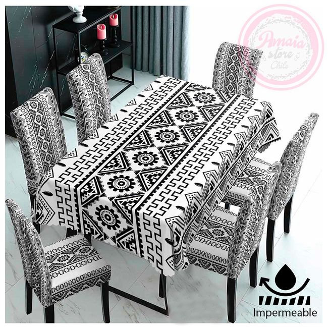 GENERICO - Set De Mantel Comedor Impermeable + 6 Fundas / Silla Negro