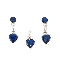 Set Corazón Colgante Aros Lapislázuli Plata Fina 950