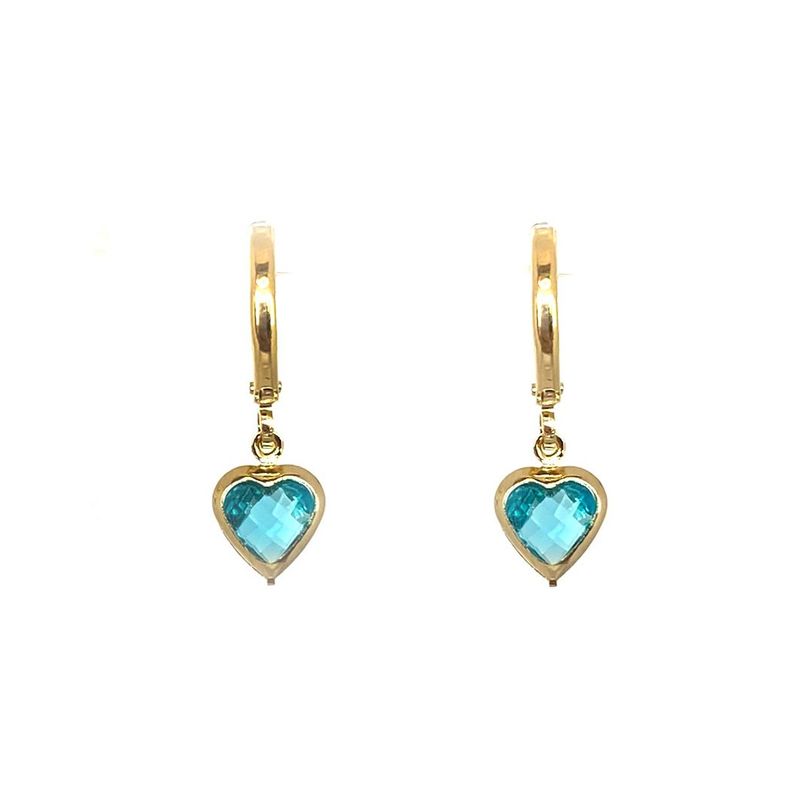 ANDREA COGGIOLA JOYAS - Aros Argolla Corazón Celeste Colgante Enchapado Oro 18K