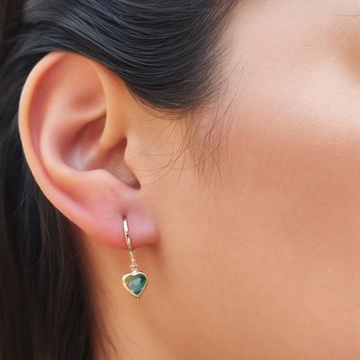 Imagen 2 del producto Aros Argolla Corazón Celeste Colgante Enchapado Oro 18K