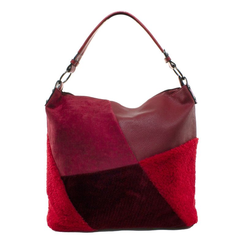 MAILEA - Cartera ecocuero bote patchwork para mujer rojo