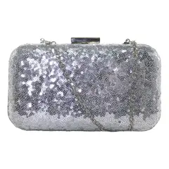 MAILEA - Cartera ecocuero mediana rigida brillo para mujer plata