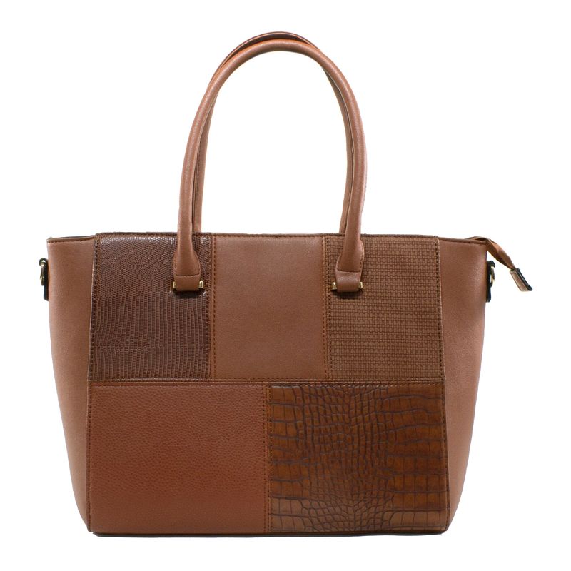 MAILEA - Cartera ecocuero rigida patch para mujer tostado