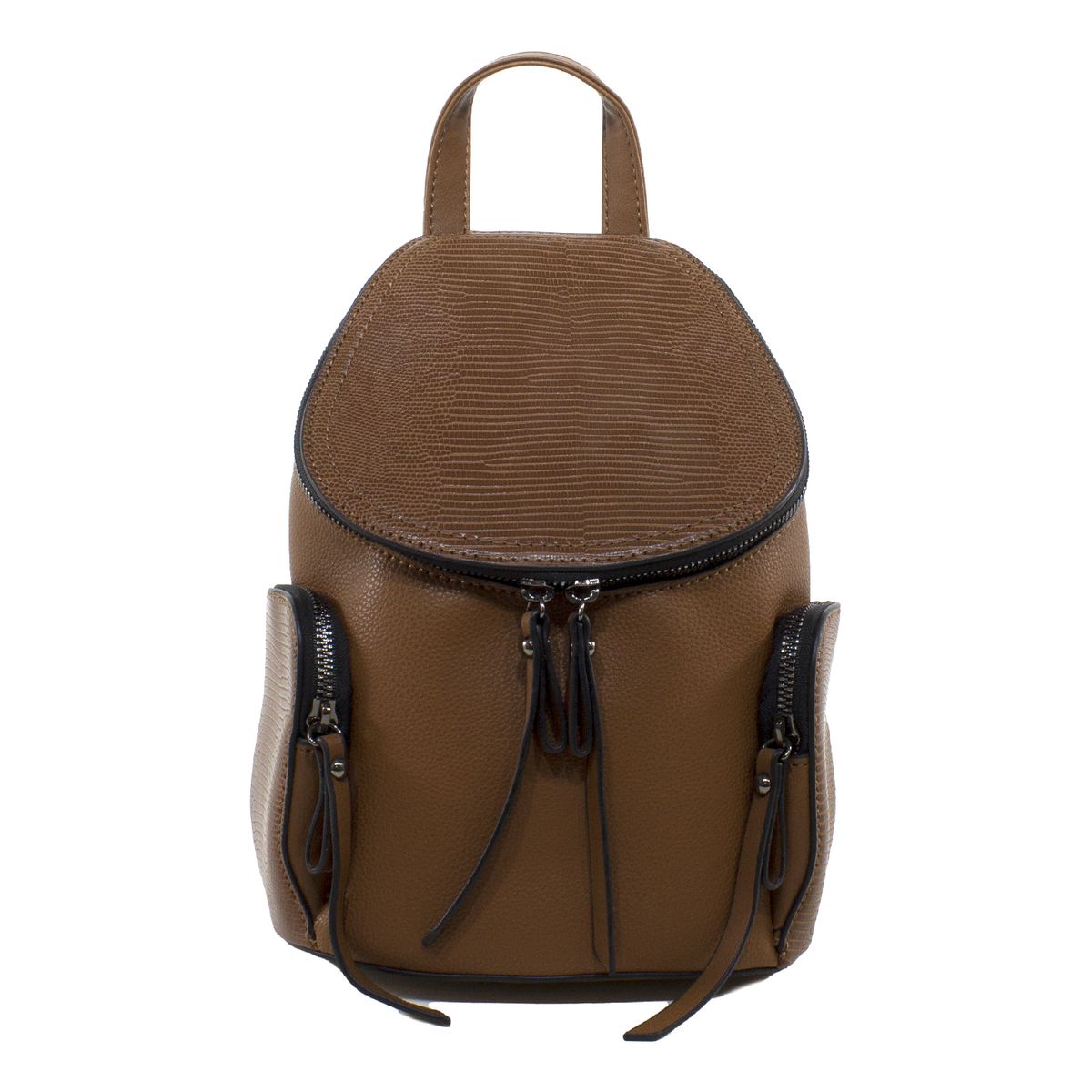 MAILEA - Mochila ecocuero rigida chica para mujer tostado