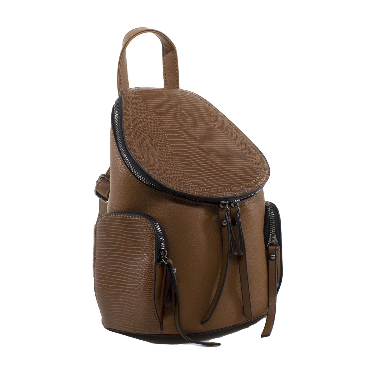 MAILEA - Mochila ecocuero rigida chica para mujer tostado