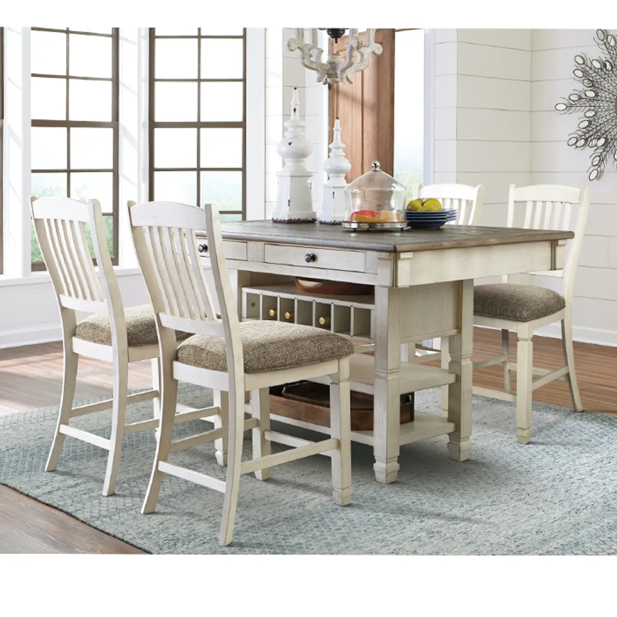 MSA MUEBLES SANTA ANA - Juego de Comedor Tipo Isla 4 Taburetes Vermont