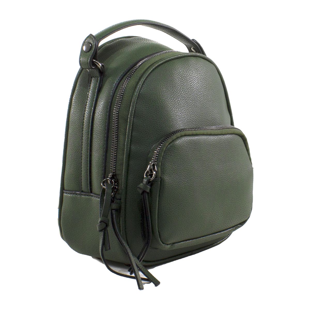 MAILEA - Mochila ecocuero bolsillo externo chico para mujer verde