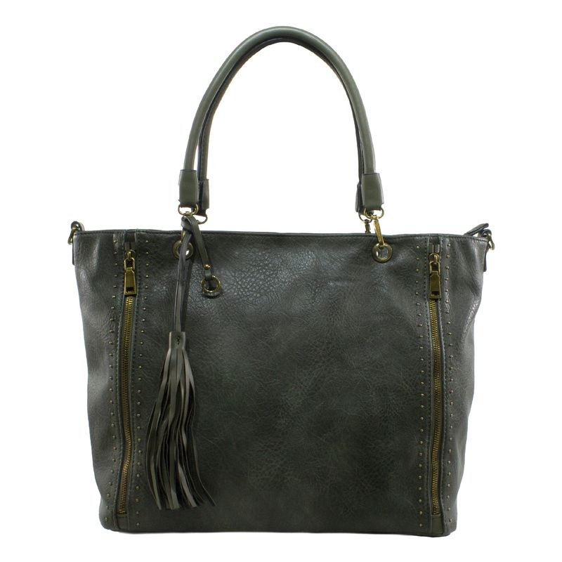 MAILEA - Cartera ecocuero grande 2 cierres para mujer verde