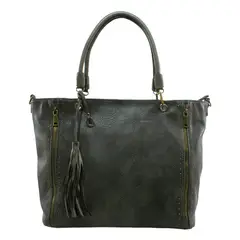 MAILEA - Cartera ecocuero grande 2 cierres para mujer verde
